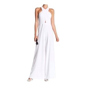 ALICE + OLIVIA Trinity White Cross Front Wide Leg Jumpsuit size 2 sleeveless